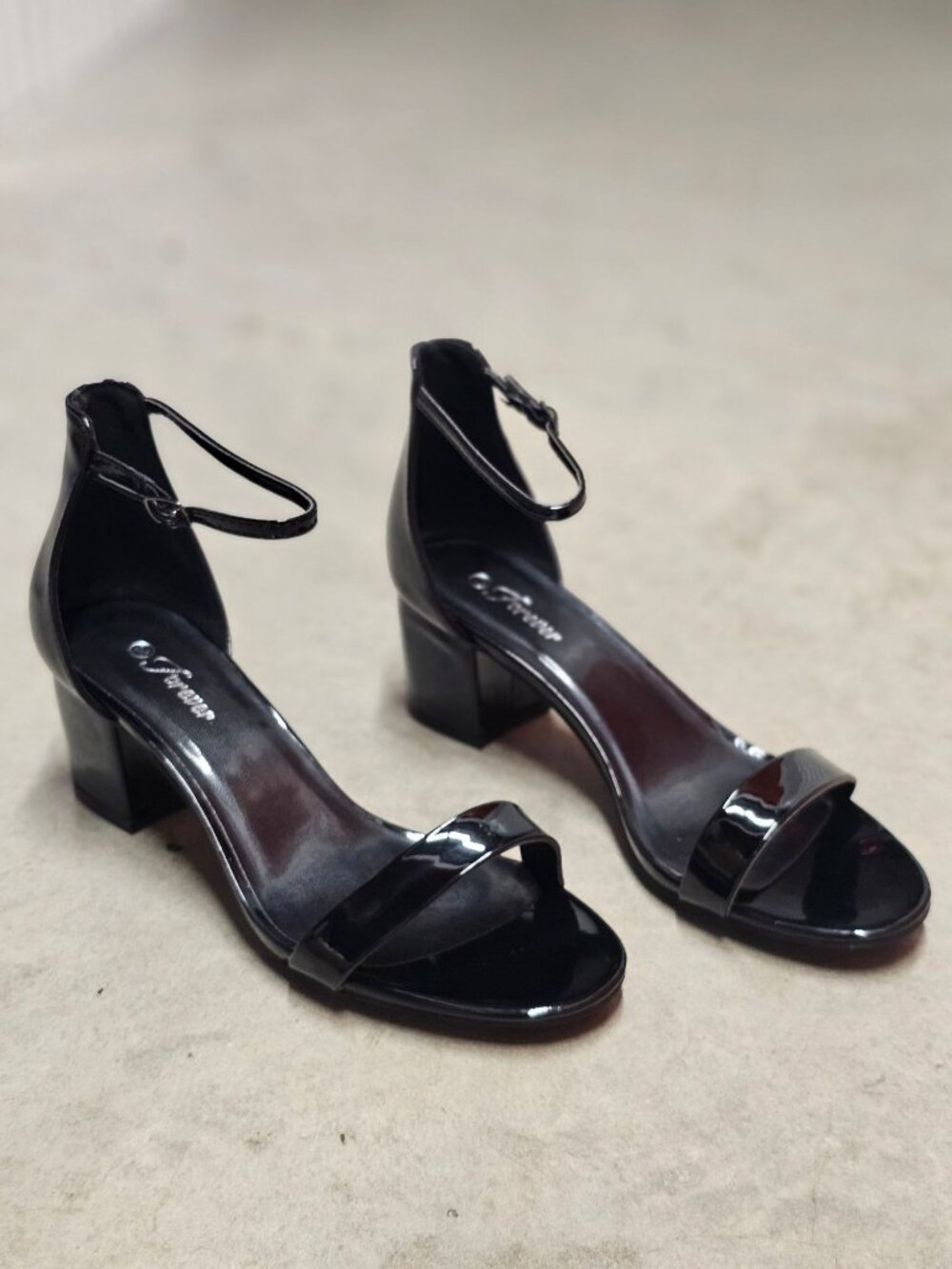 Black Ankle Strap Block Heel Sandals